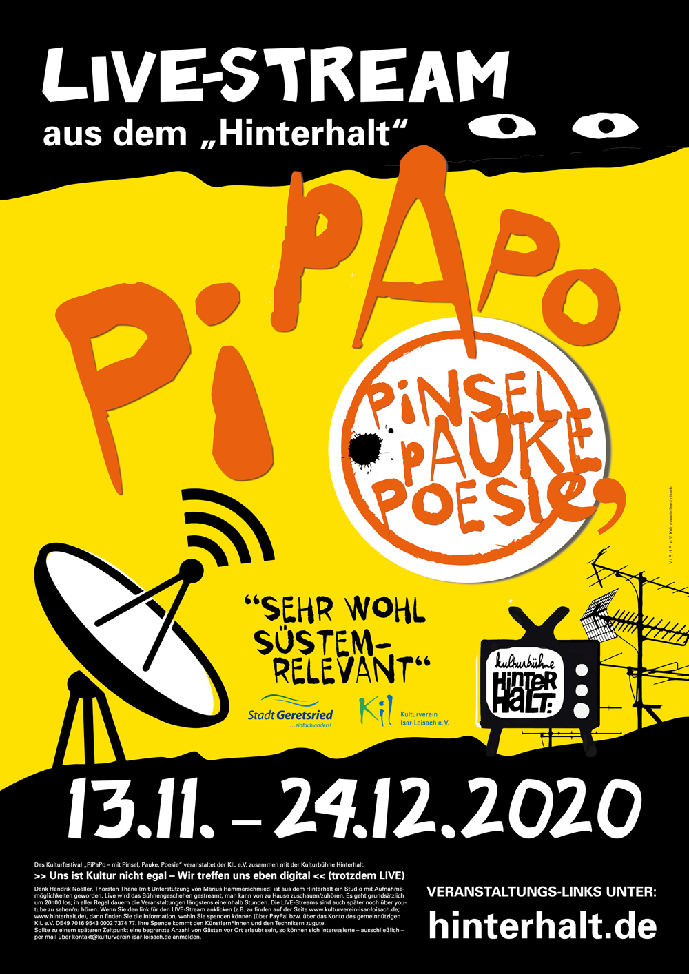 Geretsrieder Kulturtage PiPaPo 2020 – mit Pinsel, Pauke, Poesie vom 13.11. bis 24.11.2020